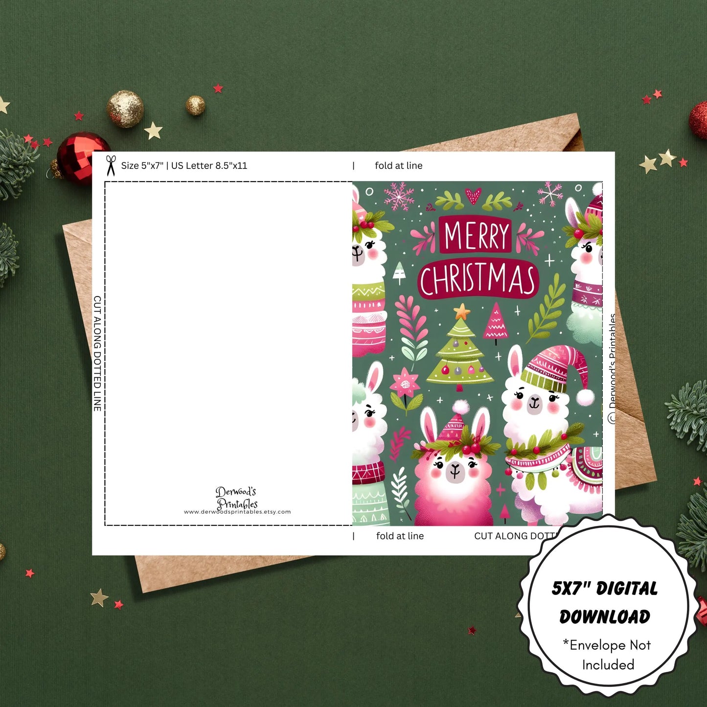 Printable Christmas Card Set | Festive Alpaca Holiday Cards (5x7) | Instant Download for DIY Greetings