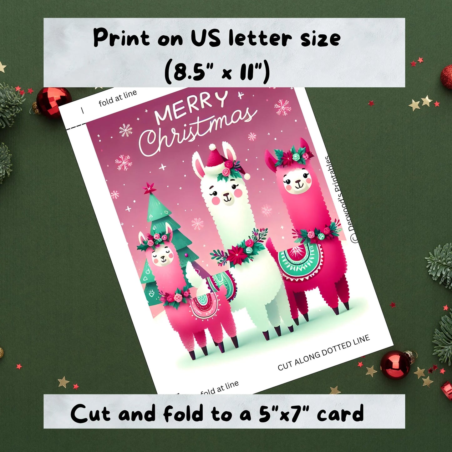 Printable Christmas Card Set | Festive Alpaca Holiday Cards (5x7) | Instant Download for DIY Greetings