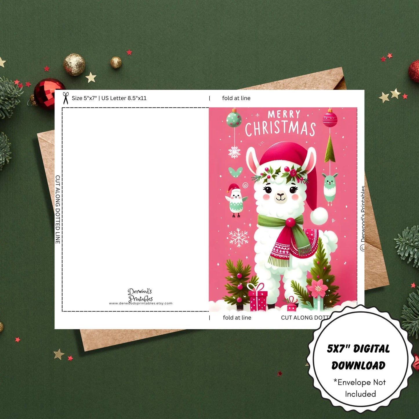 Printable Christmas Card Set | Festive Alpaca Holiday Cards (5x7) | Instant Download for DIY Greetings