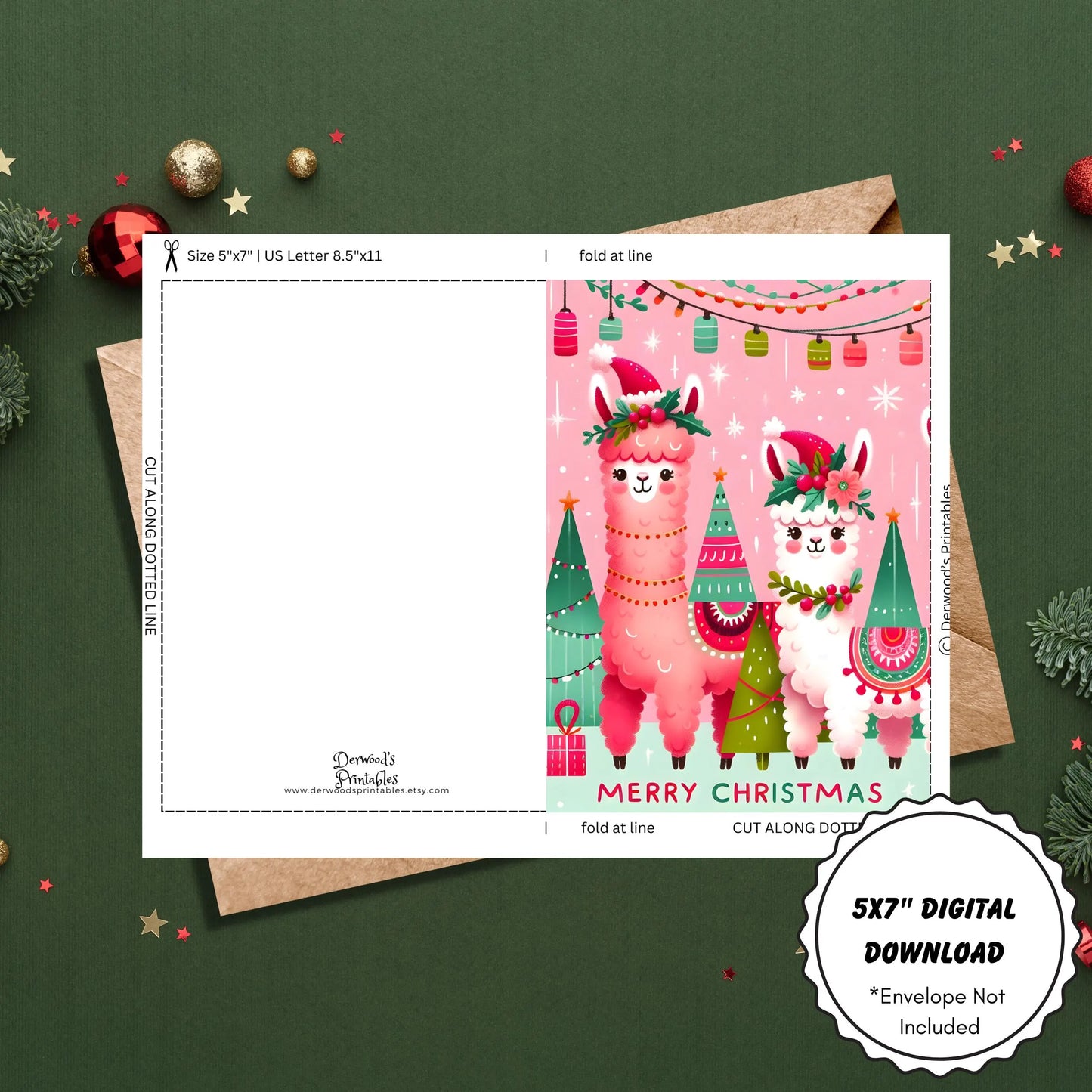 Printable Christmas Card Set | Festive Alpaca Holiday Cards (5x7) | Instant Download for DIY Greetings