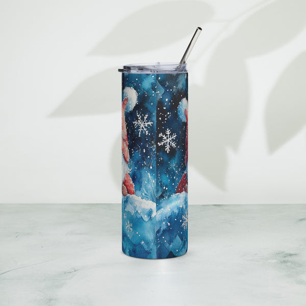 Let It Snow Gnome 20oz Skinny Tumbler, Holiday Stainless Steel Tumbler with Lid and Straw