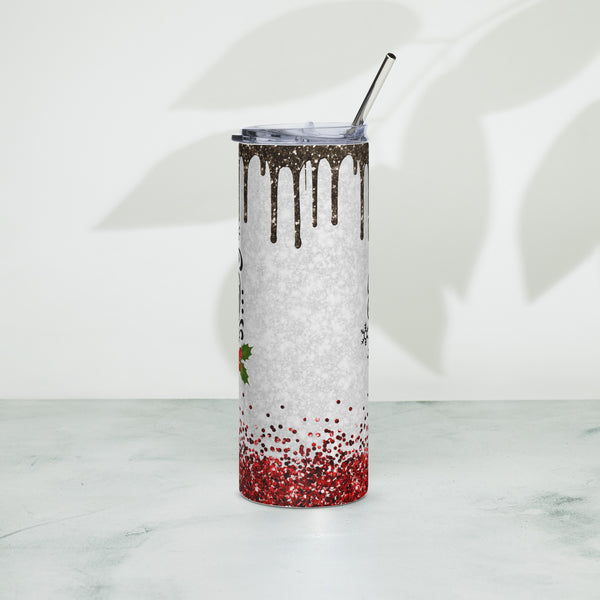Christmas Hot Chocolate 20oz Skinny Tumbler with Lid & Straw | Festive Winter Drinkware | Holiday Glitter Cup