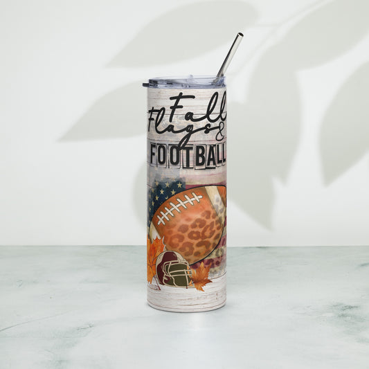 Fall, Flags, and Football - 20oz Stainless steel tumbler