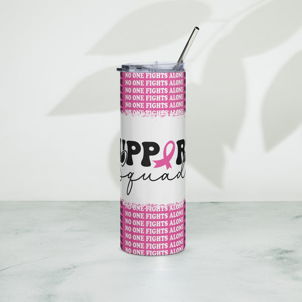 20 oz tumbler with pink ribbon breast cancer support squad design