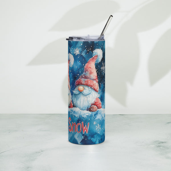 Let It Snow Gnome 20oz Skinny Tumbler, Holiday Stainless Steel Tumbler with Lid and Straw