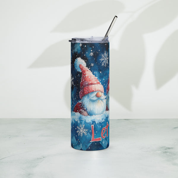 Let It Snow Gnome 20oz Skinny Tumbler, Holiday Stainless Steel Tumbler with Lid and Straw