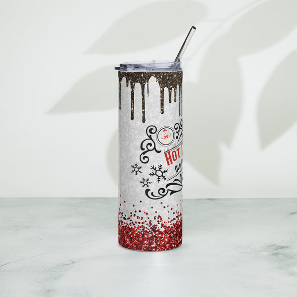 Christmas Hot Chocolate 20oz Skinny Tumbler with Lid & Straw | Festive Winter Drinkware | Holiday Glitter Cup